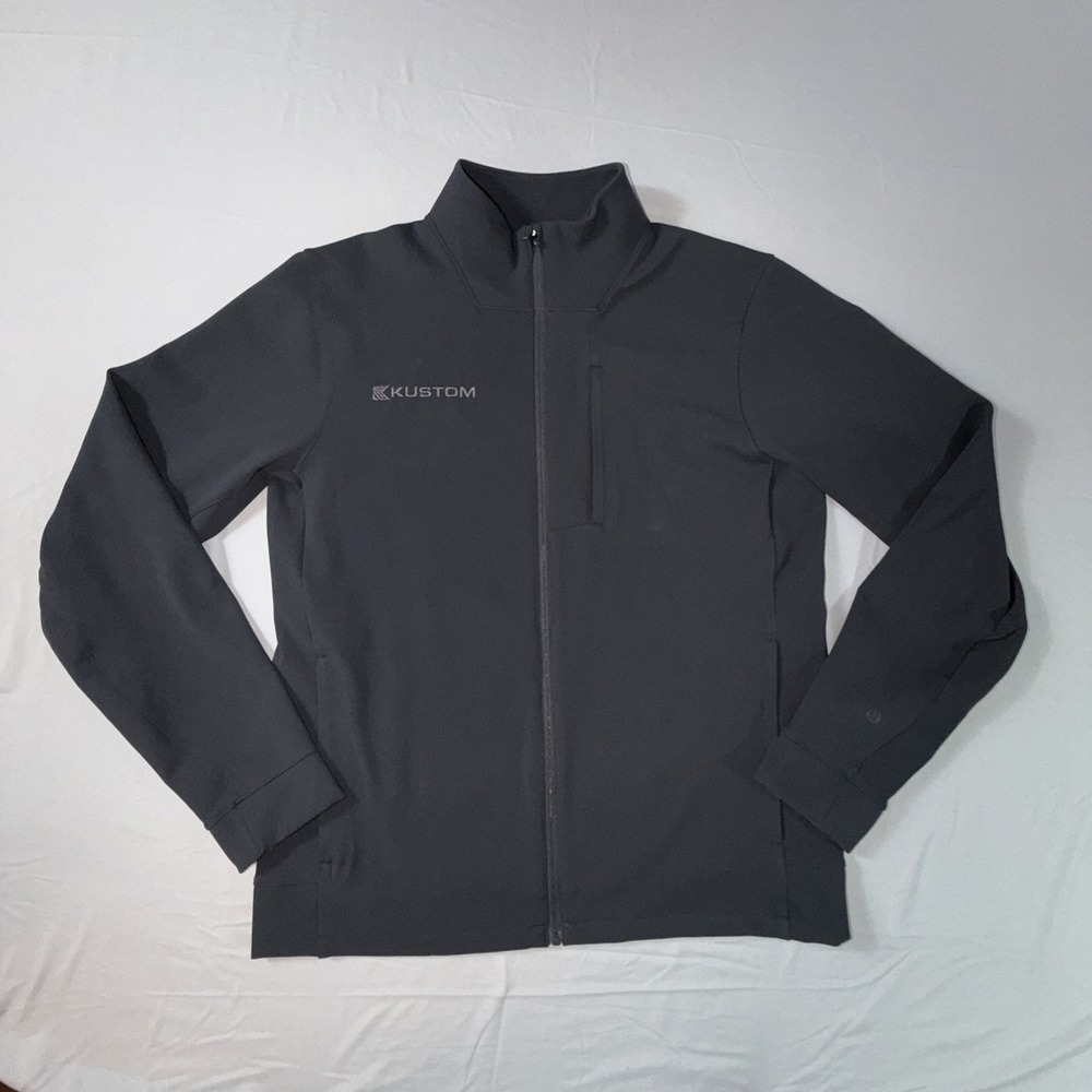 Lululemon Sojourn Jacket Men's L Black Warpstreme Full Zip Stretch Kustom Logo